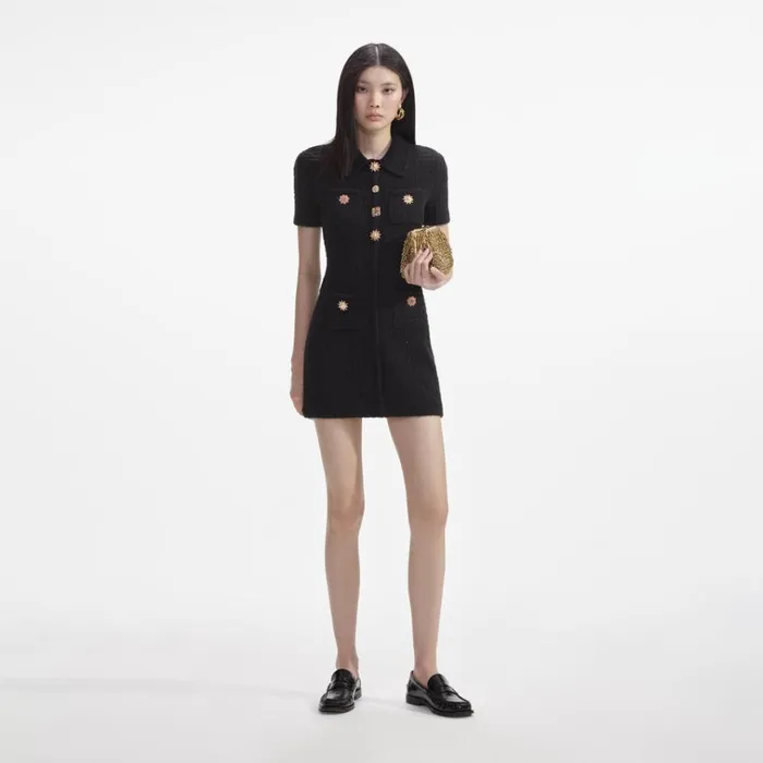 Self Portrait Dresses Black Jewel Button Knit Mini Dress 8211 Women
