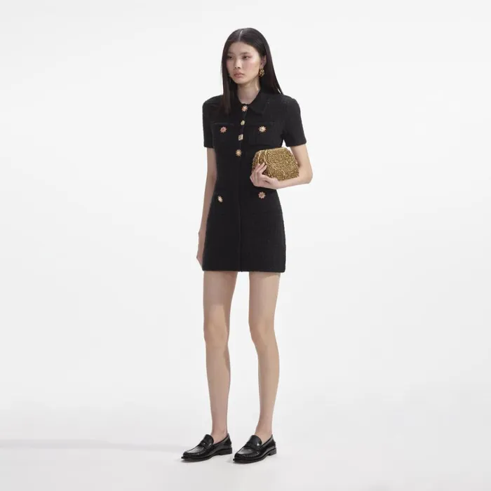 Self Portrait Dresses Black Jewel Button Knit Mini Dress 8211 Women Self Portrait Dresses Black Jewel Button Knit Mini Dress 8211 Women