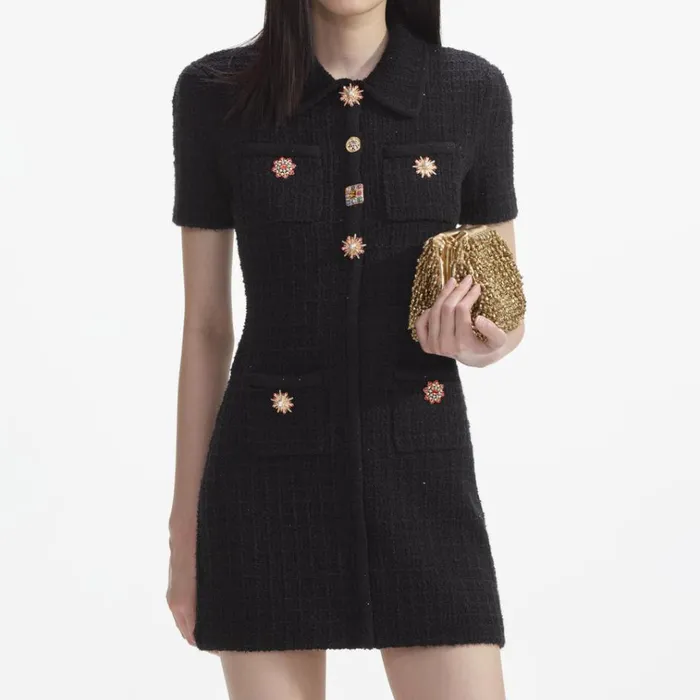 Self Portrait Dresses Black Jewel Button Knit Mini Dress 8211 Women Self Portrait Dresses Black Jewel Button Knit Mini Dress 8211 Women