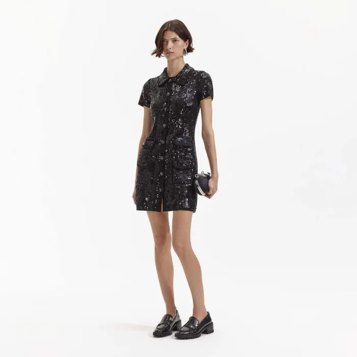 Self Portrait Dresses Black Knit Sequin Mini Dress 8211 Women Self Portrait Dresses Black Knit Sequin Mini Dress 8211 Women