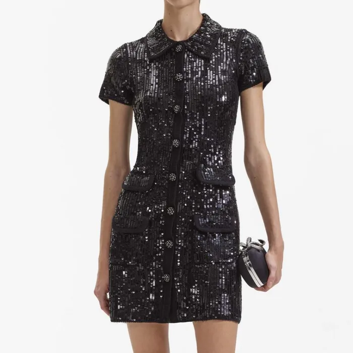 Self Portrait Dresses Black Knit Sequin Mini Dress 8211 Women Self Portrait Dresses Black Knit Sequin Mini Dress 8211 Women