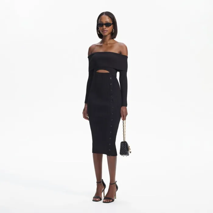 Self Portrait Dresses Black Off Shoulder Knit Midi Dress 8211 Women Self Portrait Dresses Black Off Shoulder Knit Midi Dress 8211 Women