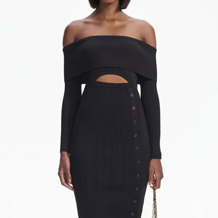 Self Portrait Dresses Black Off Shoulder Knit Midi Dress 8211 Women Self Portrait Dresses Black Off Shoulder Knit Midi Dress 8211 Women
