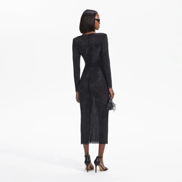 Self Portrait Dresses Black Rhinestone Gathered Midi Dress 8211 Women Self Portrait Dresses Black Rhinestone Gathered Midi Dress 8211 Women
