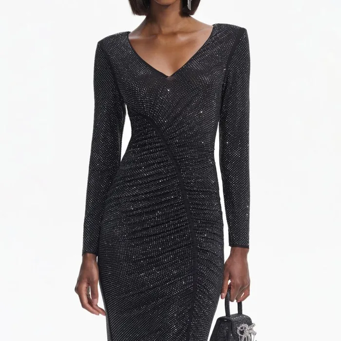 Self Portrait Dresses Black Rhinestone Gathered Midi Dress 8211 Women Self Portrait Dresses Black Rhinestone Gathered Midi Dress 8211 Women
