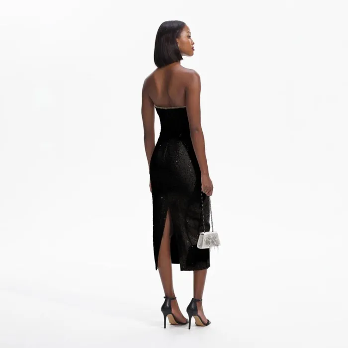 Self Portrait Dresses Black Sequin Boucle Midi Dress 8211 Women Self Portrait Dresses Black Sequin Boucle Midi Dress 8211 Women