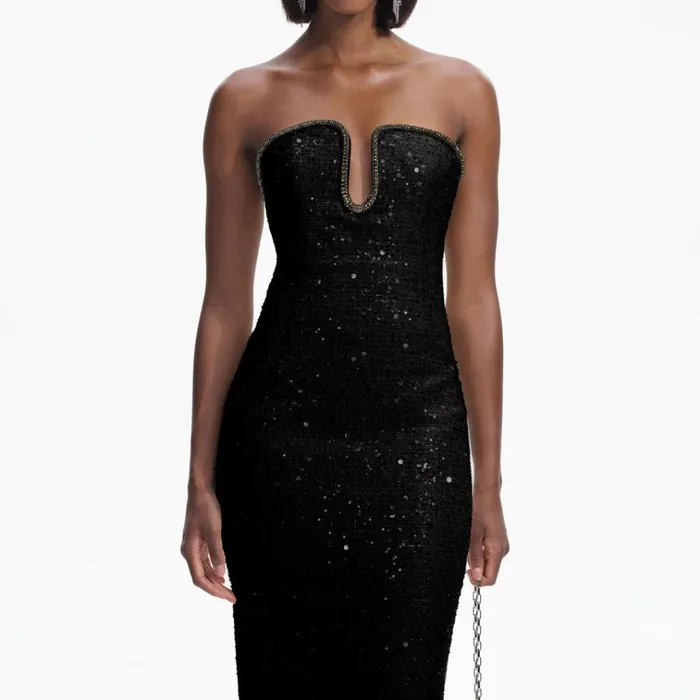 Self Portrait Dresses Black Sequin Boucle Midi Dress 8211 Women Self Portrait Dresses Black Sequin Boucle Midi Dress 8211 Women