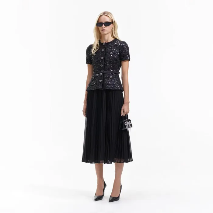 Self Portrait Dresses Black Sequin Boucle Tailored Midi Dress 8211 Women Self Portrait Dresses Black Sequin Boucle Tailored Midi Dress 8211 Women