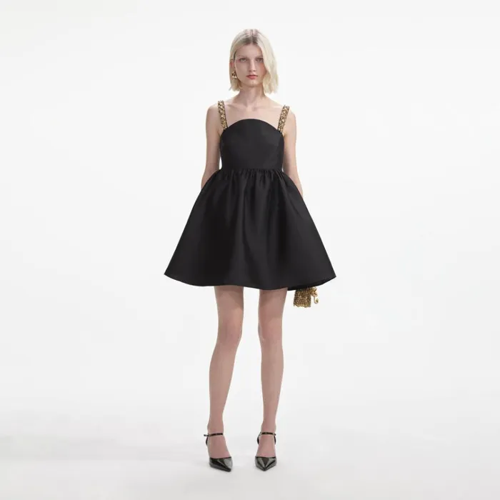 Self Portrait Dresses Black Taffeta Embellished Mini Dress 8211 Women