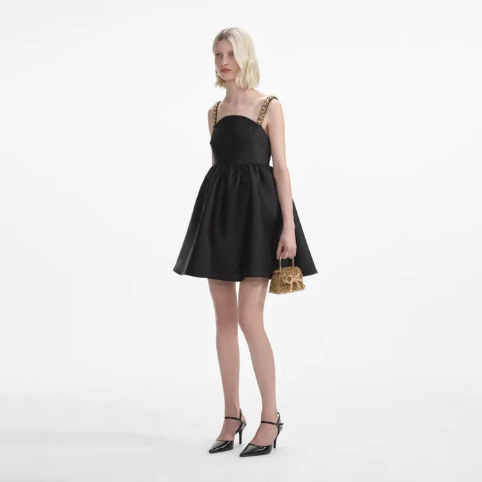 Self Portrait Dresses Black Taffeta Embellished Mini Dress 8211 Women Self Portrait Dresses Black Taffeta Embellished Mini Dress 8211 Women