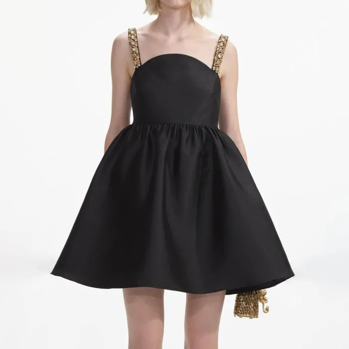 Self Portrait Dresses Black Taffeta Embellished Mini Dress 8211 Women Self Portrait Dresses Black Taffeta Embellished Mini Dress 8211 Women