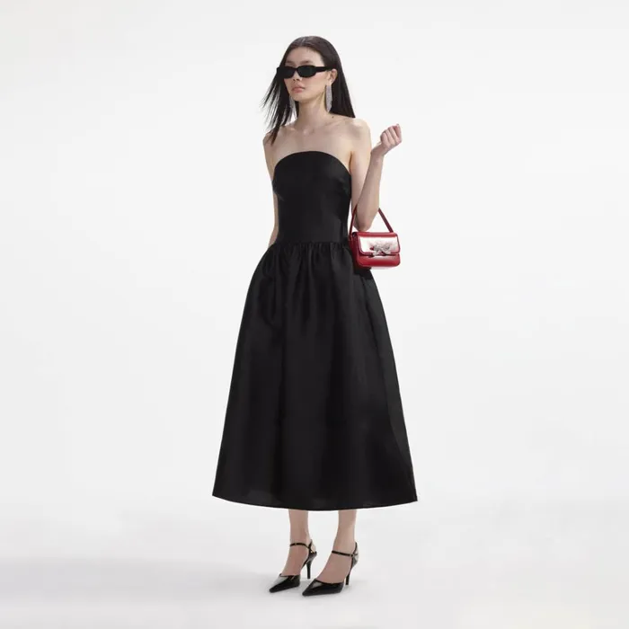 Self Portrait Dresses Black Taffeta Midi Dress 8211 Women Self Portrait Dresses Black Taffeta Midi Dress 8211 Women