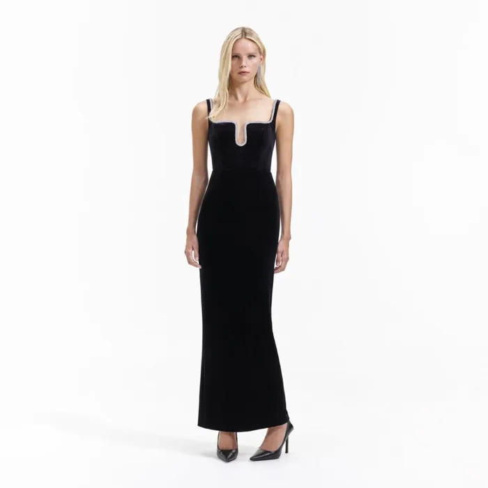 Self Portrait Dresses Black Velvet Maxi Dress 8211 Women