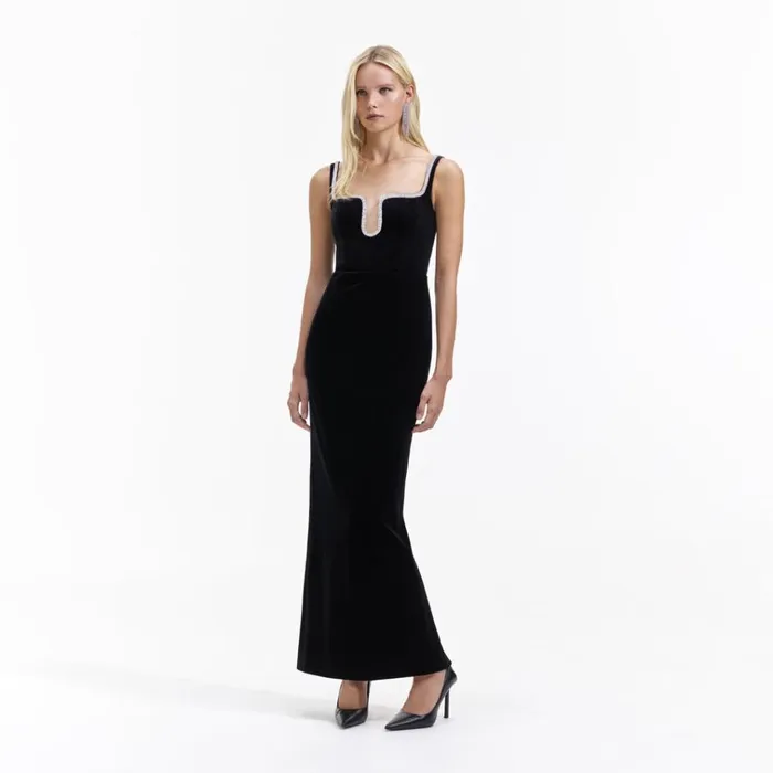 Self Portrait Dresses Black Velvet Maxi Dress 8211 Women Self Portrait Dresses Black Velvet Maxi Dress 8211 Women