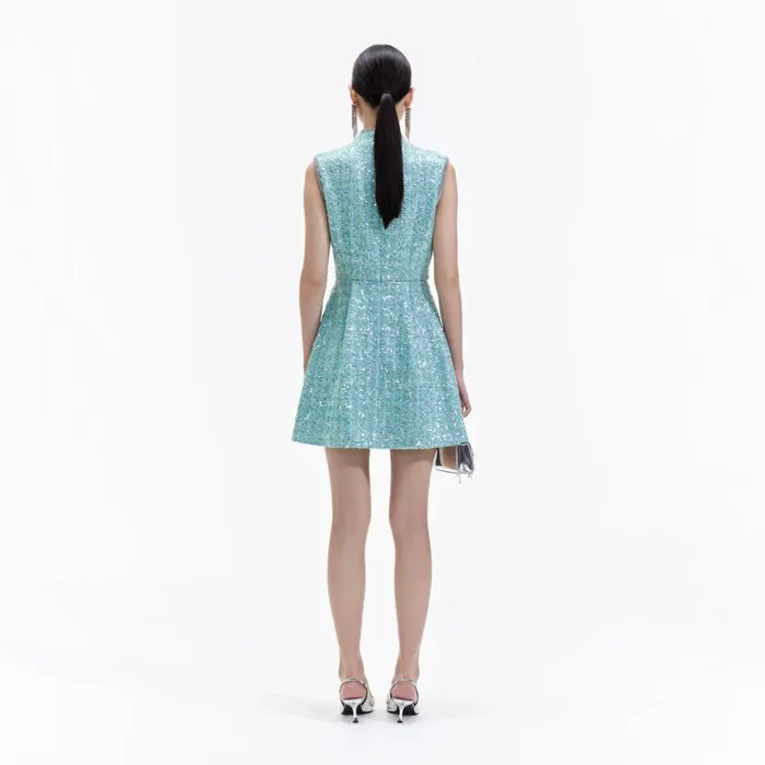 Self Portrait Dresses Blue Boucle Gathered Mini Dress 8211 Women Self Portrait Dresses Blue Boucle Gathered Mini Dress 8211 Women