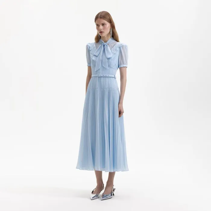Self Portrait Dresses Blue Chiffon Bow Midi Dress 8211 Women Self Portrait Dresses Blue Chiffon Bow Midi Dress 8211 Women