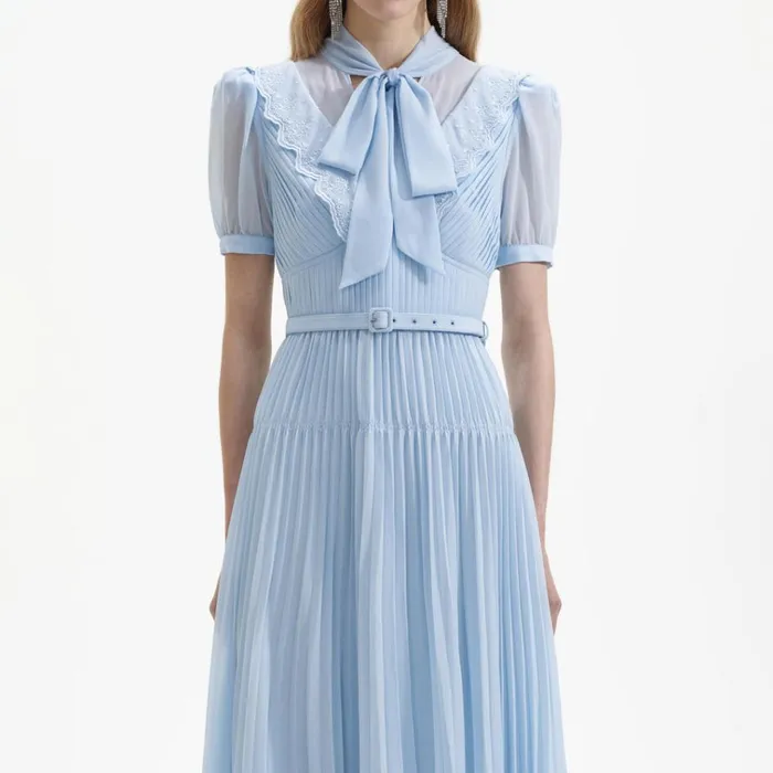 Self Portrait Dresses Blue Chiffon Bow Midi Dress 8211 Women Self Portrait Dresses Blue Chiffon Bow Midi Dress 8211 Women
