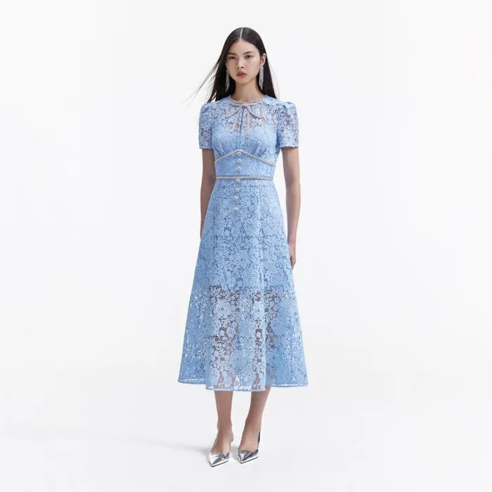 Self Portrait Dresses Blue Cord Lace Bow Midi Dress 8211 Women Self Portrait Dresses Blue Cord Lace Bow Midi Dress 8211 Women