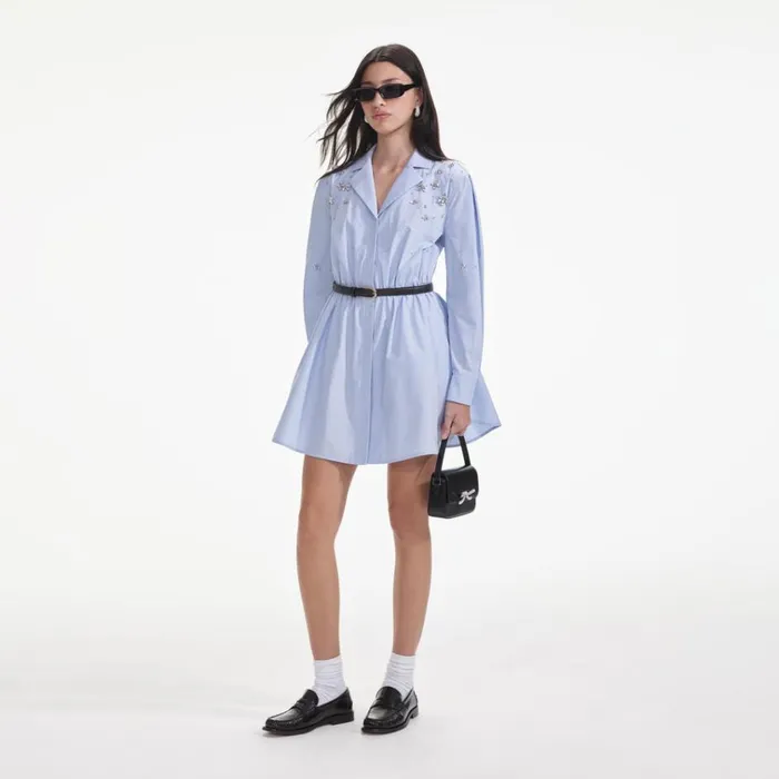 Self Portrait Dresses Blue Cotton Embellished Mini Dress 8211 Women Self Portrait Dresses Blue Cotton Embellished Mini Dress 8211 Women