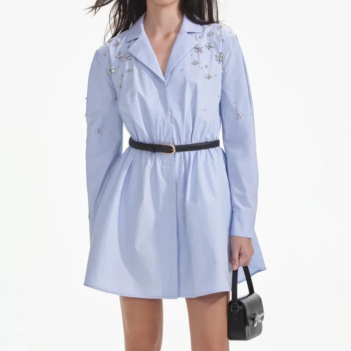 Self Portrait Dresses Blue Cotton Embellished Mini Dress 8211 Women Self Portrait Dresses Blue Cotton Embellished Mini Dress 8211 Women