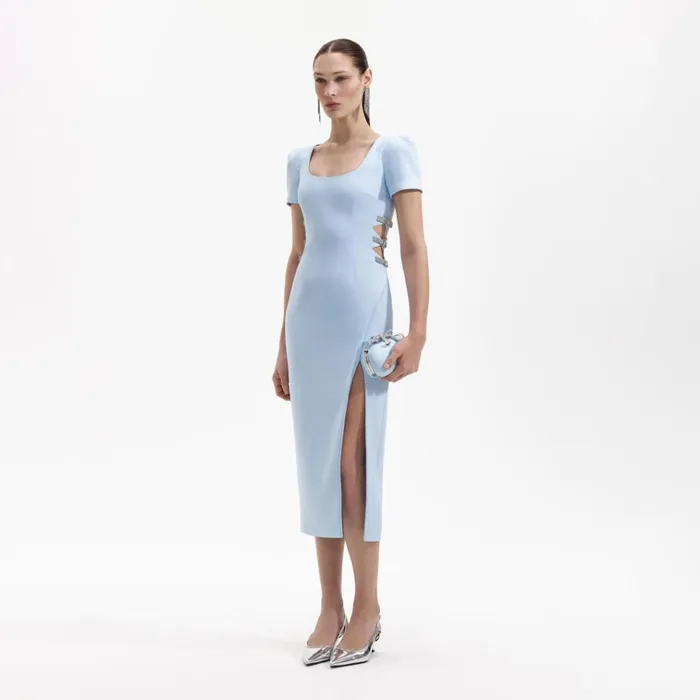 Self Portrait Dresses Blue Crepe Split Midi Dress 8211 Women Self Portrait Dresses Blue Crepe Split Midi Dress 8211 Women