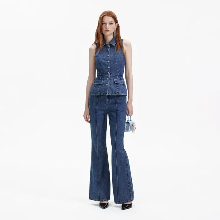 Self Portrait Dresses Blue Denim Jumpsuit 8211 Women