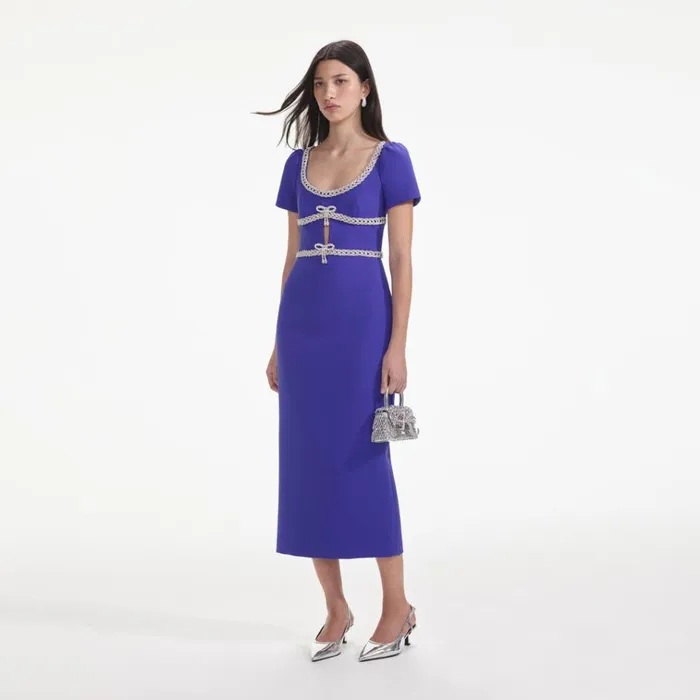 Self Portrait Dresses Blue Diamante Bow Trim Midi Dress 8211 Women Self Portrait Dresses Blue Diamante Bow Trim Midi Dress 8211 Women