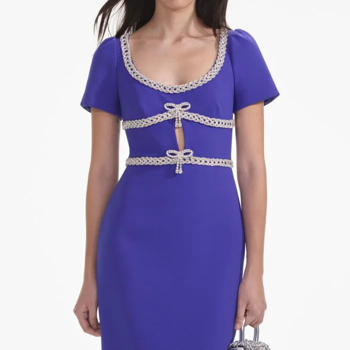 Self Portrait Dresses Blue Diamante Bow Trim Midi Dress 8211 Women Self Portrait Dresses Blue Diamante Bow Trim Midi Dress 8211 Women