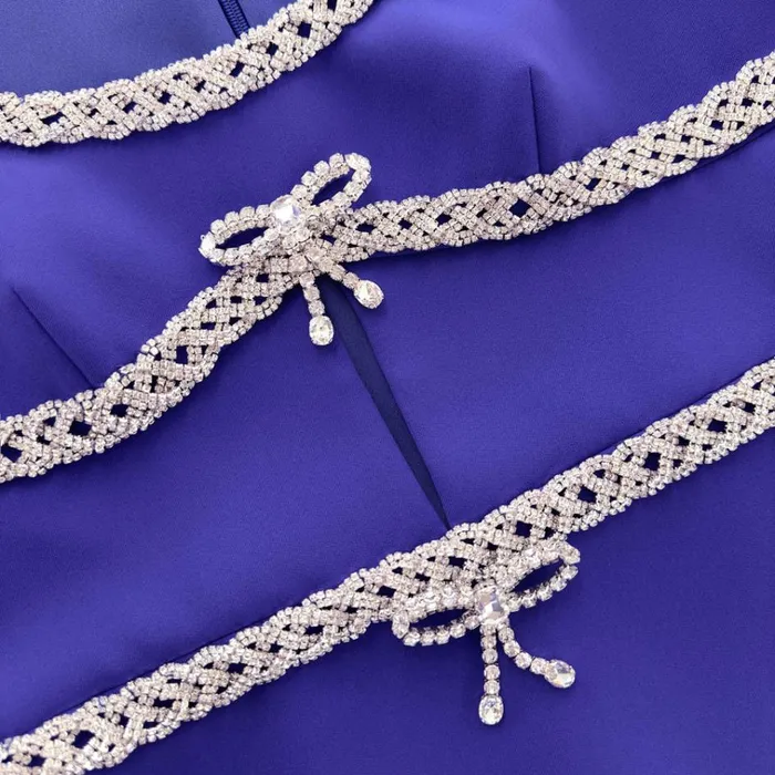 Self Portrait Dresses Blue Diamante Bow Trim Midi Dress 8211 Women Self Portrait Dresses Blue Diamante Bow Trim Midi Dress 8211 Women