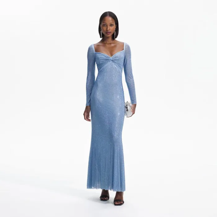 Self Portrait Dresses Blue Iridescent Rhinestone Maxi Dress 8211 Women