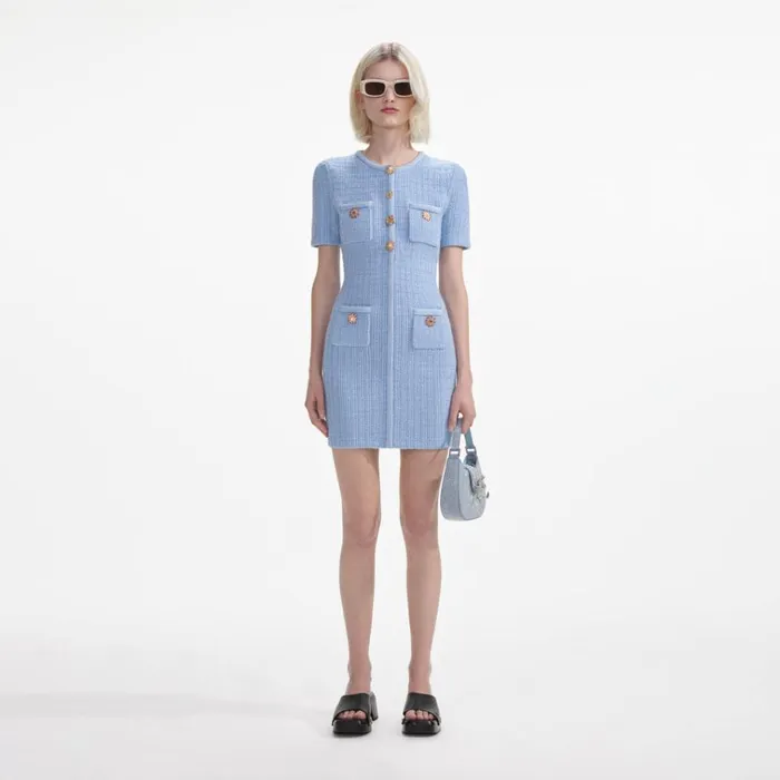 Self Portrait Dresses Blue Jewel Button Knit Mini Dress 8211 Women