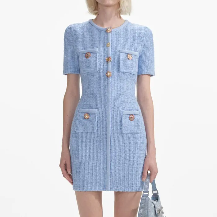 Self Portrait Dresses Blue Jewel Button Knit Mini Dress 8211 Women Self Portrait Dresses Blue Jewel Button Knit Mini Dress 8211 Women