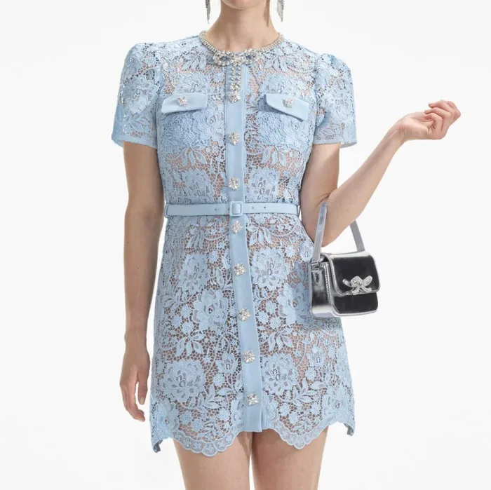 Self Portrait Dresses Blue Lace Diamante Bow Mini Dress 8211 Women Self Portrait Dresses Blue Lace Diamante Bow Mini Dress 8211 Women