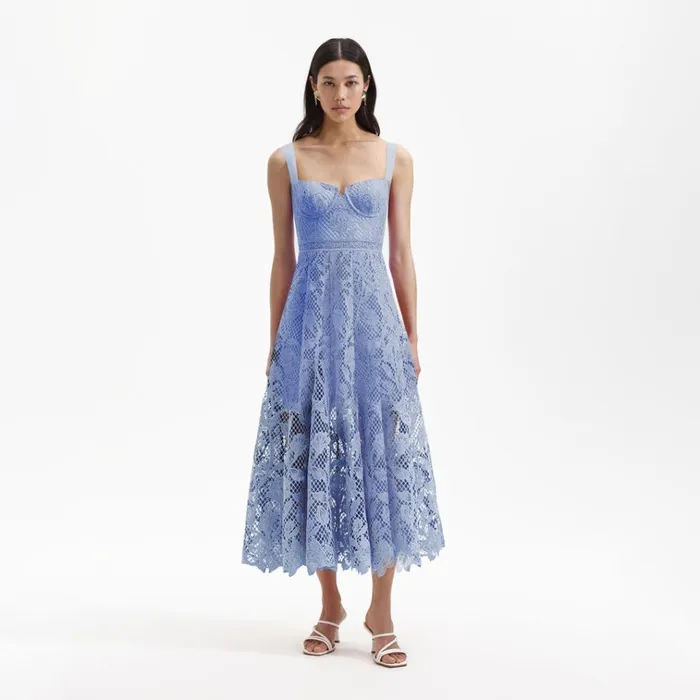 Self Portrait Dresses Blue Lace Midi Sweetheart Dress 8211 Women