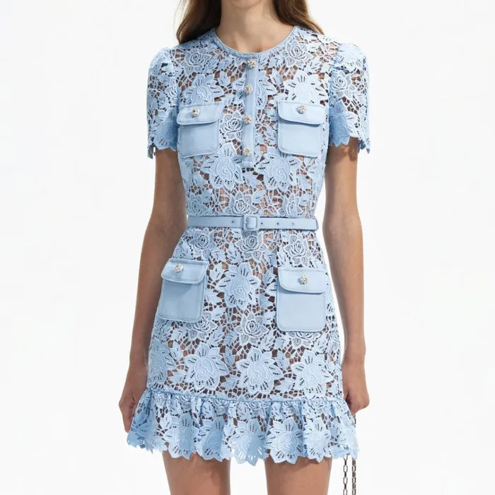 Self Portrait Dresses Blue Lace Peplum Mini Dress 8211 Women Self Portrait Dresses Blue Lace Peplum Mini Dress 8211 Women
