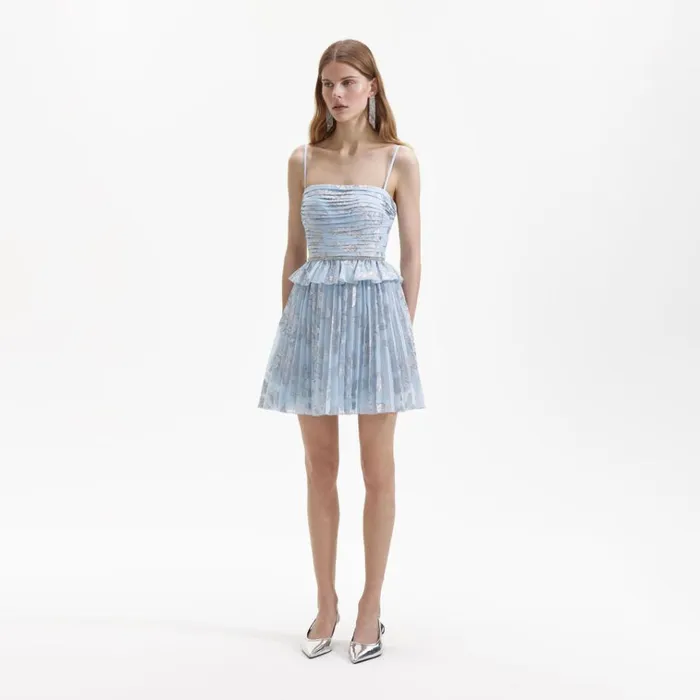 Self Portrait Dresses Blue Metallic Floral Mini Dress 8211 Women Self Portrait Dresses Blue Metallic Floral Mini Dress 8211 Women