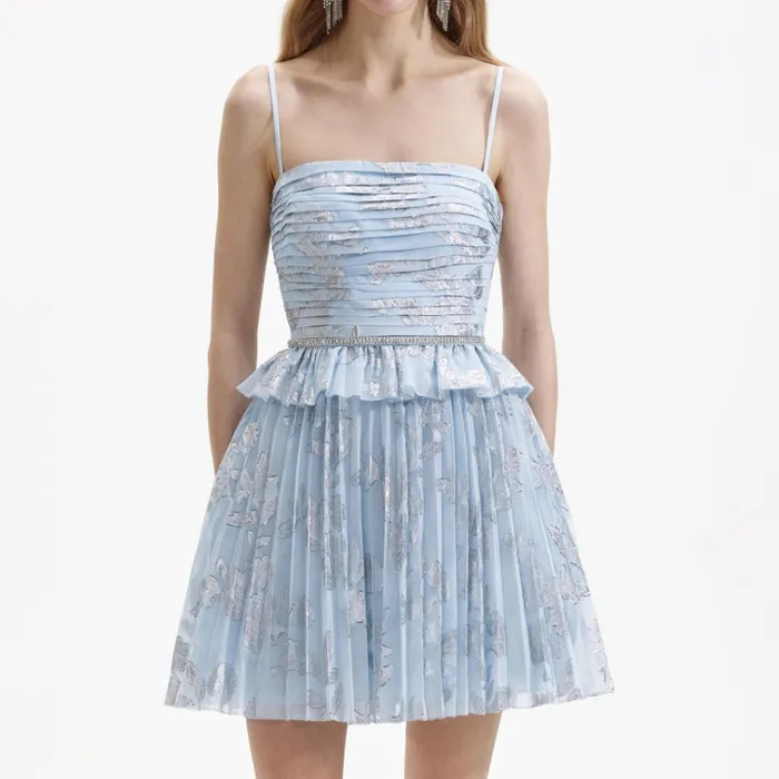 Self Portrait Dresses Blue Metallic Floral Mini Dress 8211 Women Self Portrait Dresses Blue Metallic Floral Mini Dress 8211 Women