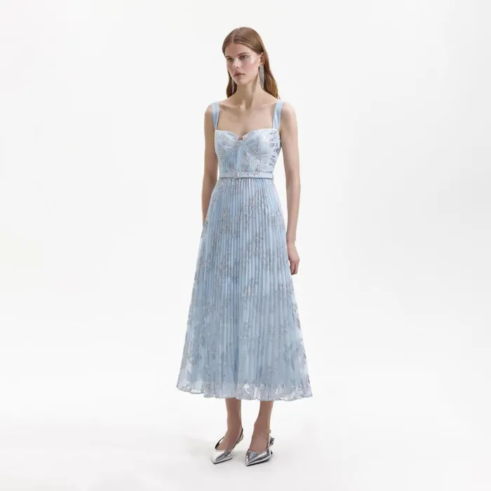 Self Portrait Dresses Blue Pleated Midi Dress 8211 Women Self Portrait Dresses Blue Pleated Midi Dress 8211 Women