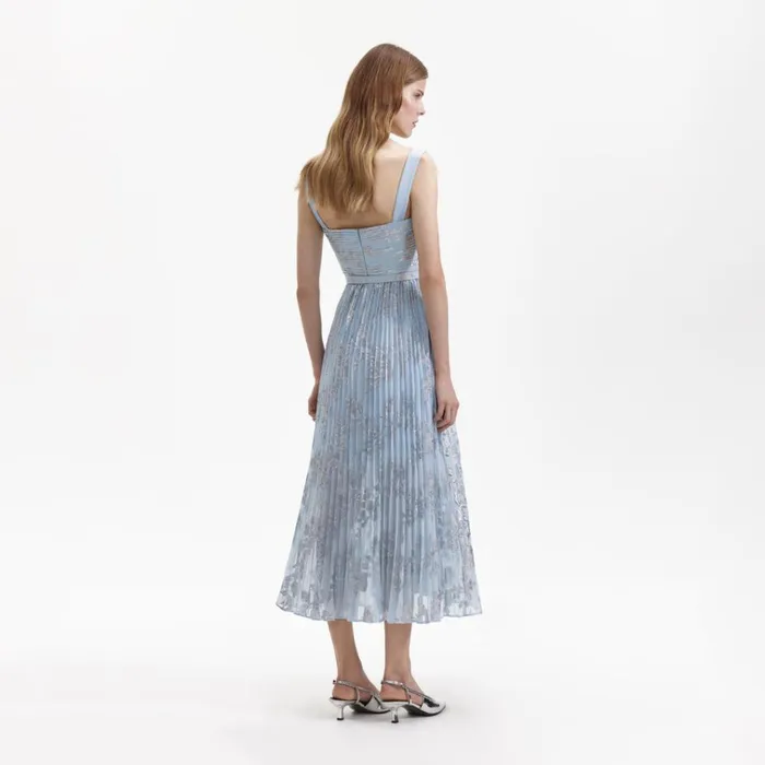 Self Portrait Dresses Blue Pleated Midi Dress 8211 Women Self Portrait Dresses Blue Pleated Midi Dress 8211 Women