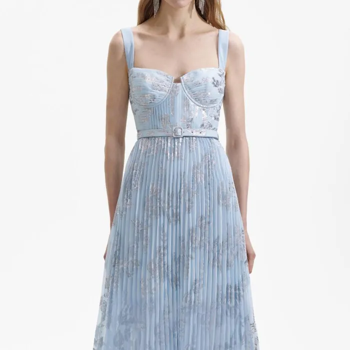 Self Portrait Dresses Blue Pleated Midi Dress 8211 Women Self Portrait Dresses Blue Pleated Midi Dress 8211 Women