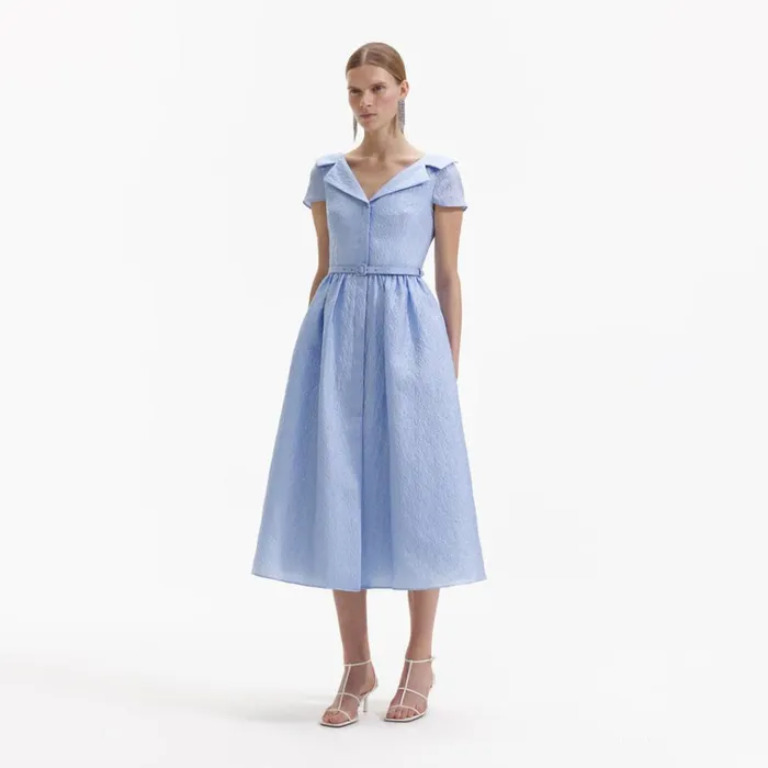 Self Portrait Dresses Blue Textured Midi Dress 8211 Women Self Portrait Dresses Blue Textured Midi Dress 8211 Women