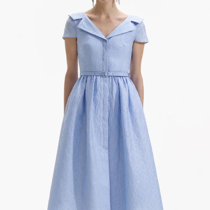 Self Portrait Dresses Blue Textured Midi Dress 8211 Women Self Portrait Dresses Blue Textured Midi Dress 8211 Women
