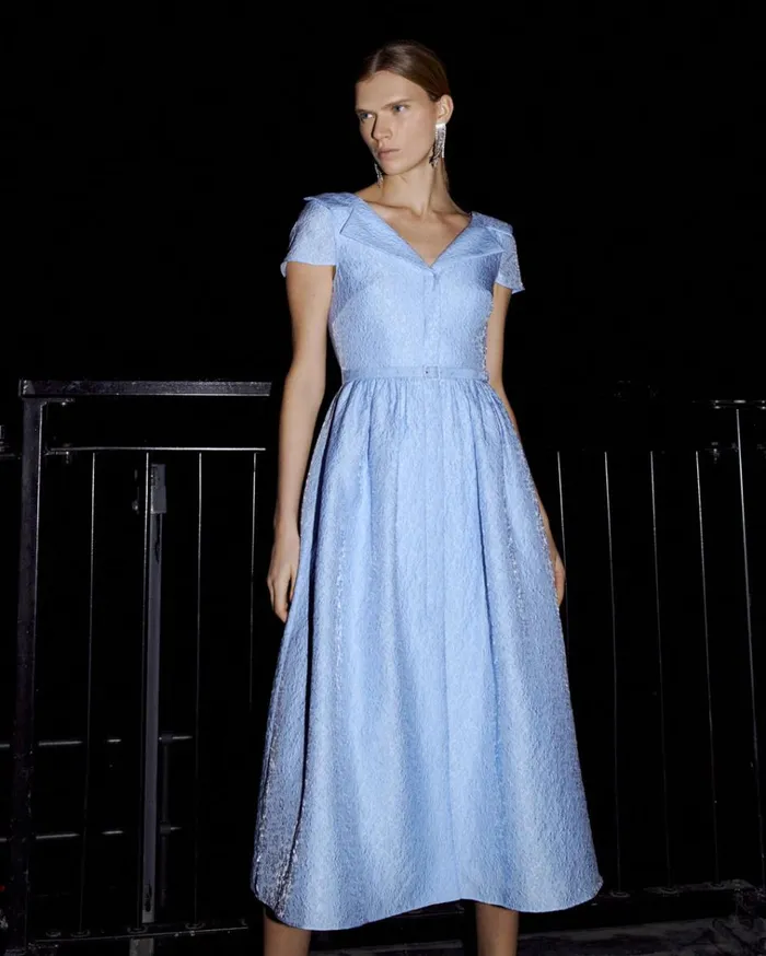 Self Portrait Dresses Blue Textured Midi Dress 8211 Women Self Portrait Dresses Blue Textured Midi Dress 8211 Women