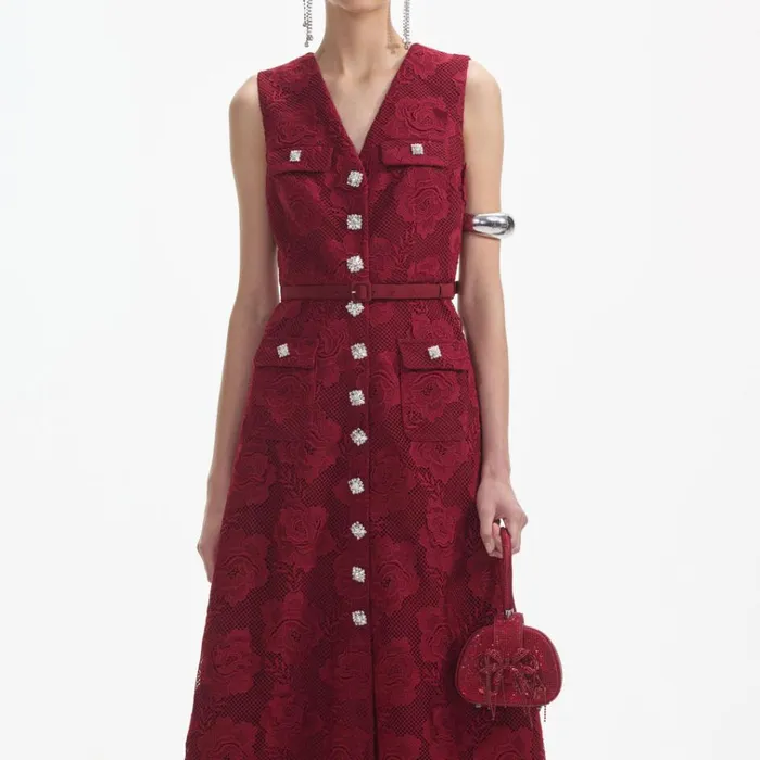 Self Portrait Dresses Burgundy Lace Buttoned Midi Dress 8211 Women Self Portrait Dresses Burgundy Lace Buttoned Midi Dress 8211 Women