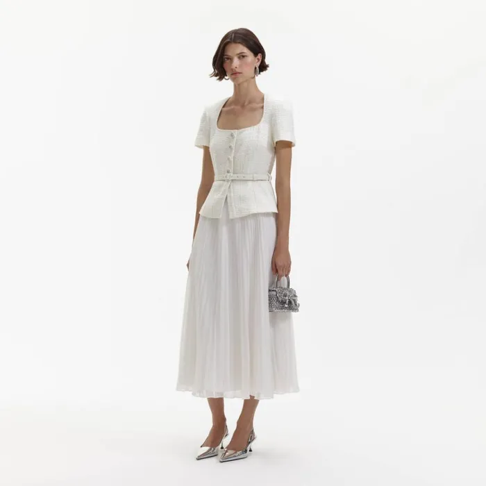 Self Portrait Dresses Cream Boucle Chiffon Midi Dress 8211 Women Self Portrait Dresses Cream Boucle Chiffon Midi Dress 8211 Women