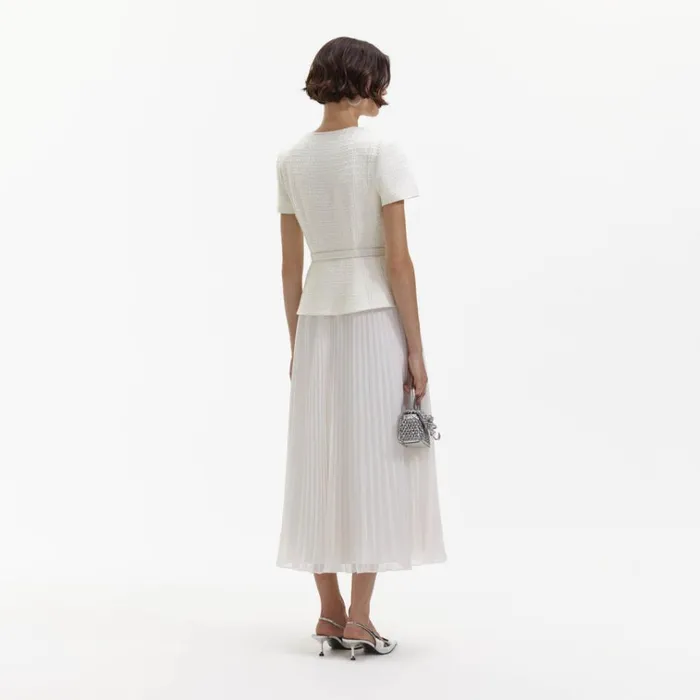 Self Portrait Dresses Cream Boucle Chiffon Midi Dress 8211 Women Self Portrait Dresses Cream Boucle Chiffon Midi Dress 8211 Women