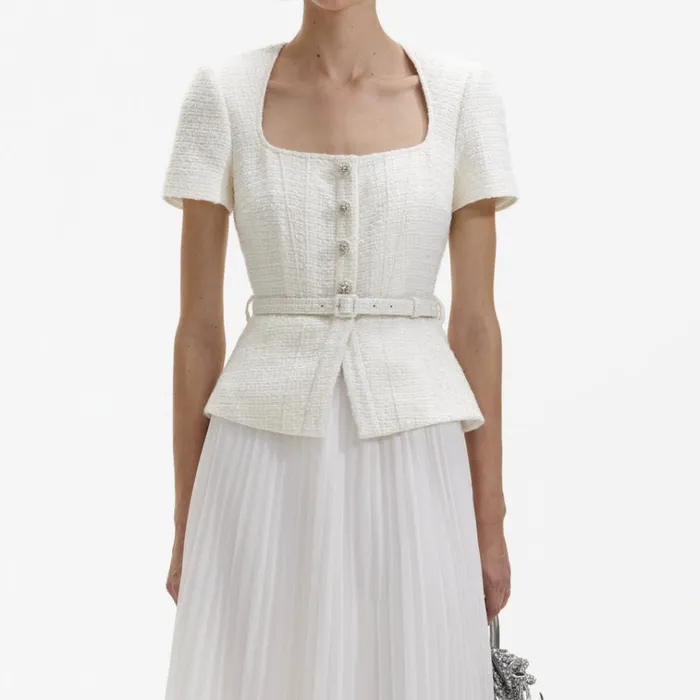 Self Portrait Dresses Cream Boucle Chiffon Midi Dress 8211 Women Self Portrait Dresses Cream Boucle Chiffon Midi Dress 8211 Women