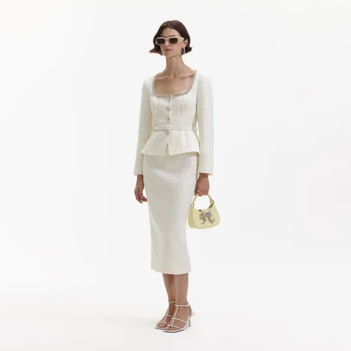 Self Portrait Dresses Cream Boucle Diamante Trim Midi Dress 8211 Women Self Portrait Dresses Cream Boucle Diamante Trim Midi Dress 8211 Women
