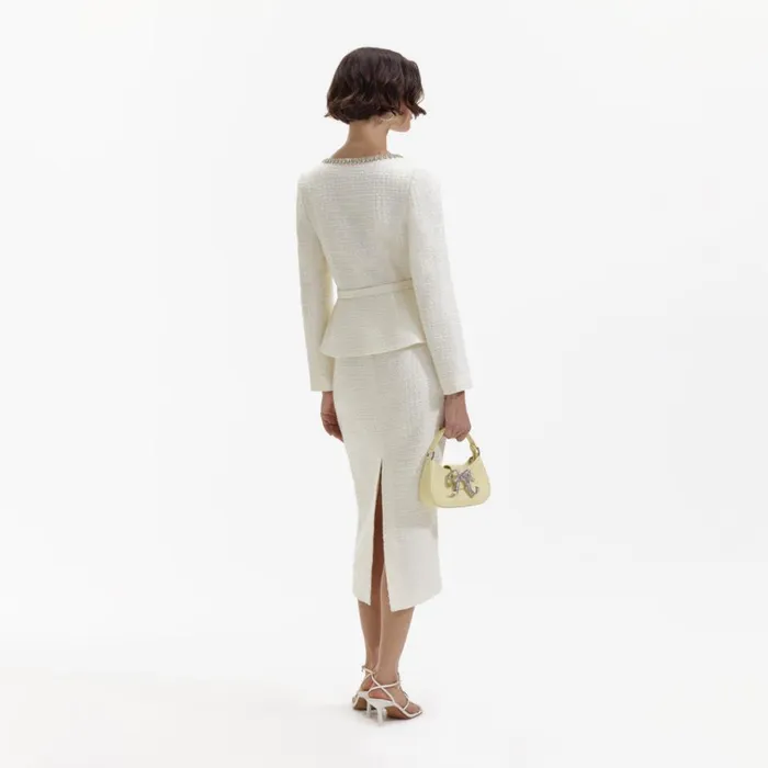 Self Portrait Dresses Cream Boucle Diamante Trim Midi Dress 8211 Women Self Portrait Dresses Cream Boucle Diamante Trim Midi Dress 8211 Women