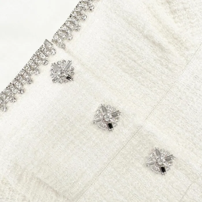 Self Portrait Dresses Cream Boucle Diamante Trim Midi Dress 8211 Women Self Portrait Dresses Cream Boucle Diamante Trim Midi Dress 8211 Women